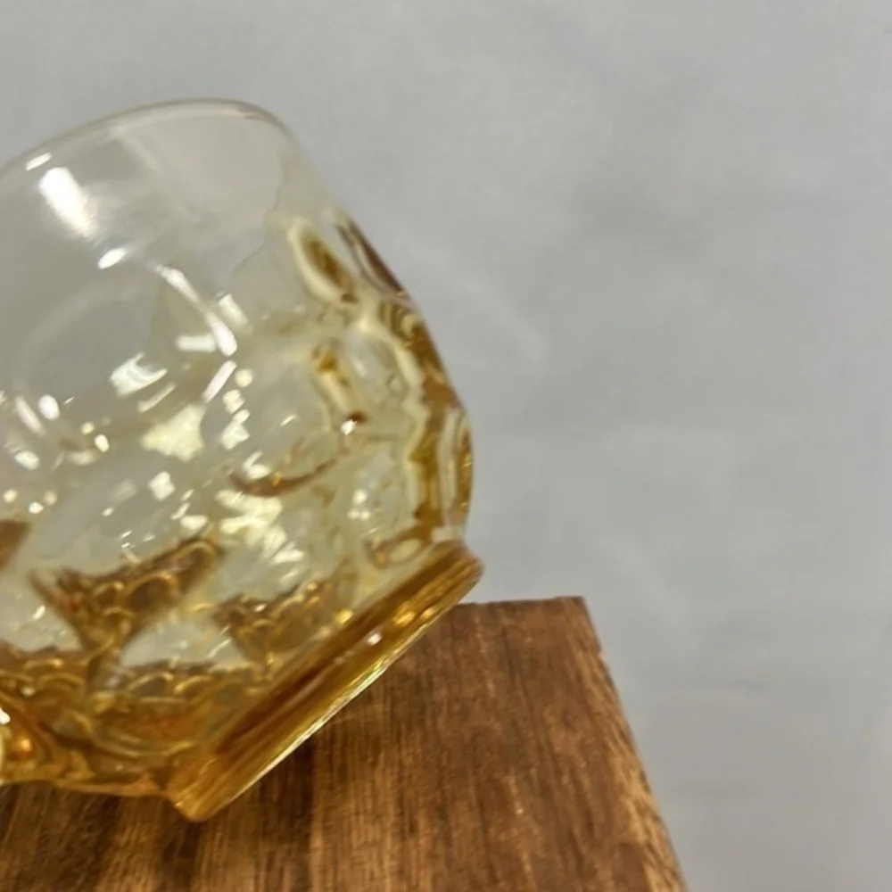 Vintage Glass Tea‎ Cup Yorktown Gold Yellow Thumbprint Bubble Glass
